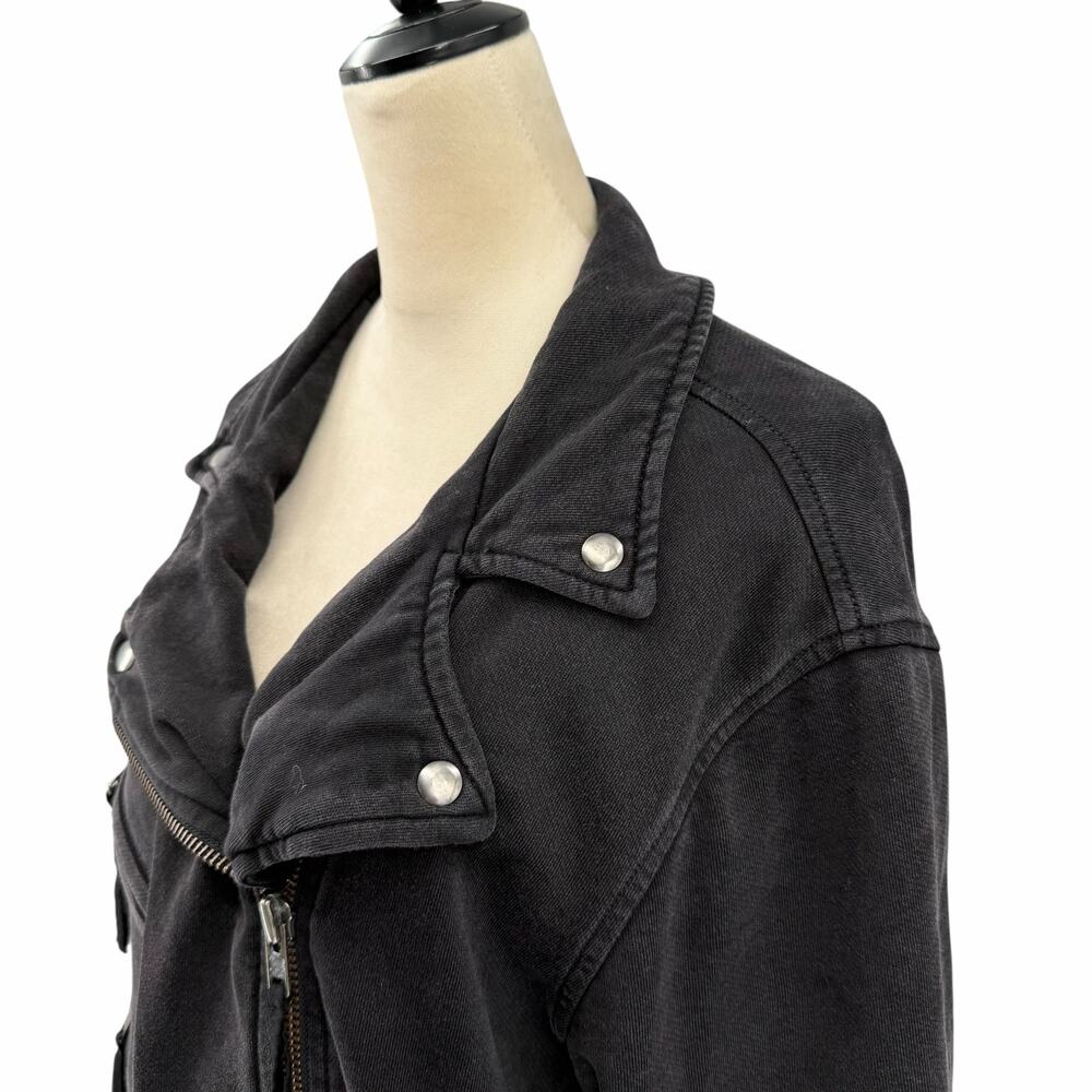 We the Free People Rebel Knit Oversized Cotton Biker Zip-Up Edgy Black Jacket - Picture 8 of 15